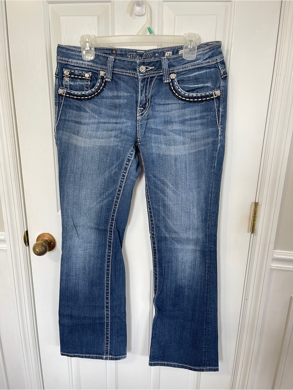 MISS ME Easy Boot Low Rise Jeans Women's Size 28 Blue Y2K Bling